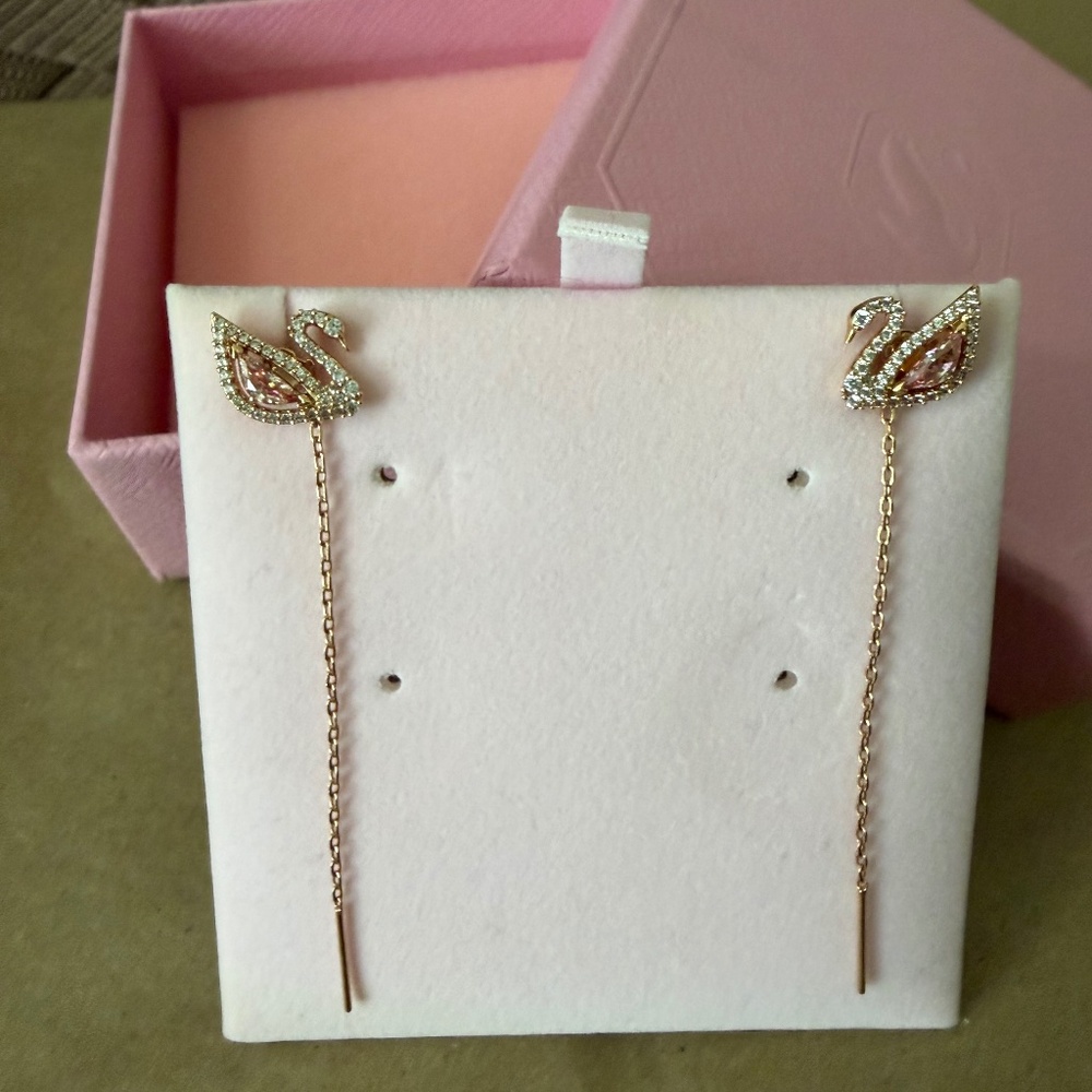 Swarovski Swan Two in One Earrings in Rose Gold